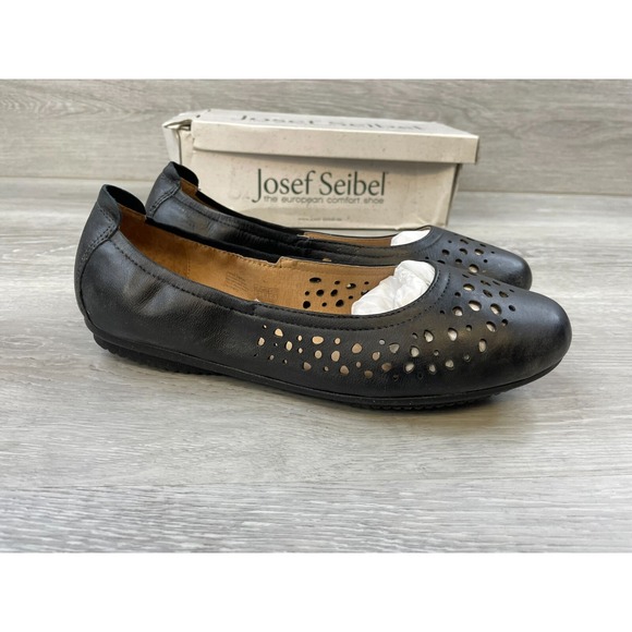 Josef Seibel Pippa Women\'s‎ Ballet Flat 7 Black Perforated Leather Slip On Shoes